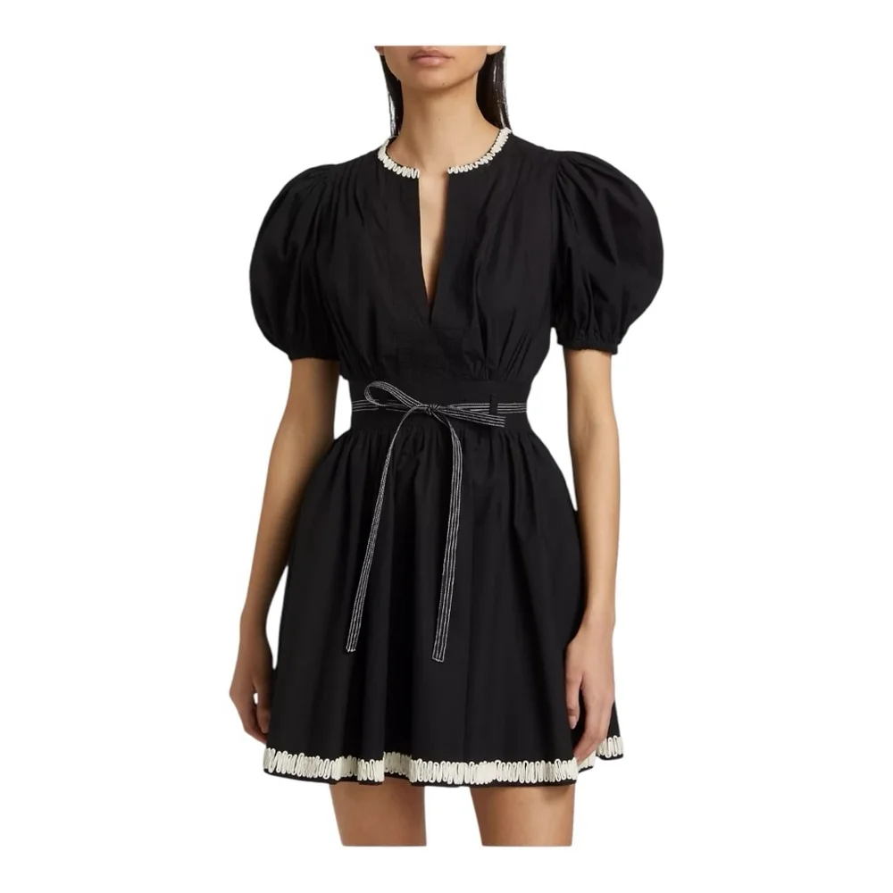 Ulla Johnson Wilda Black Cotton Puff Sleeve Mini Dress Size 12 - Picture 3 of 14